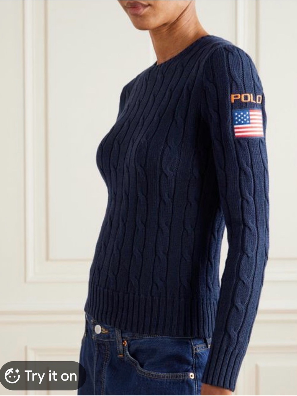 NWT Polo by Ralph Lauren Navy Cable-Knit Crewneck Sweater - size S
